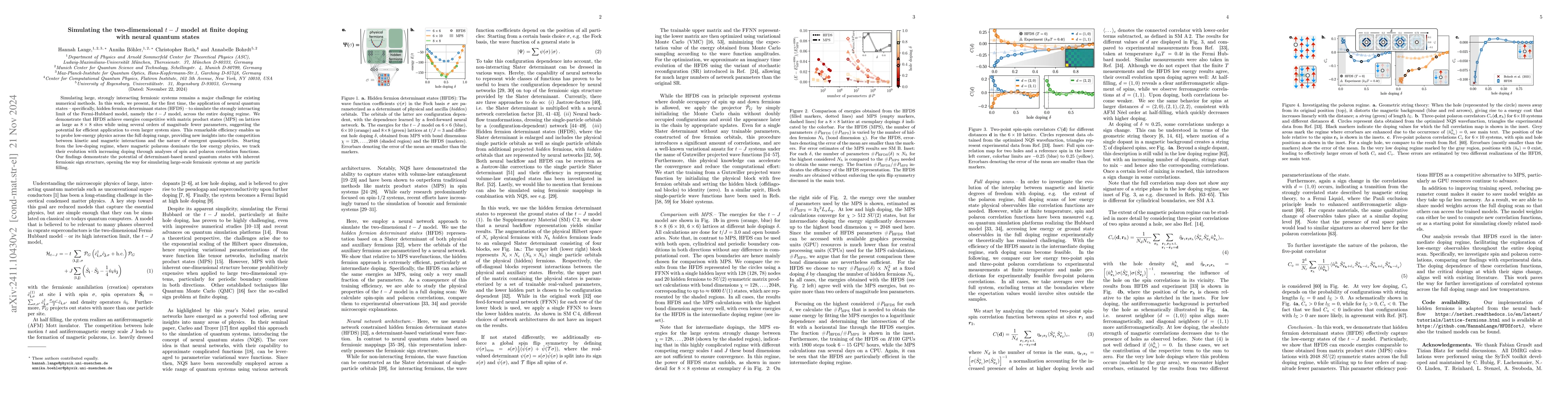 Thumbnail for Simulating the two-dimensional $t-J$ model at finite doping with neural
  quantum states