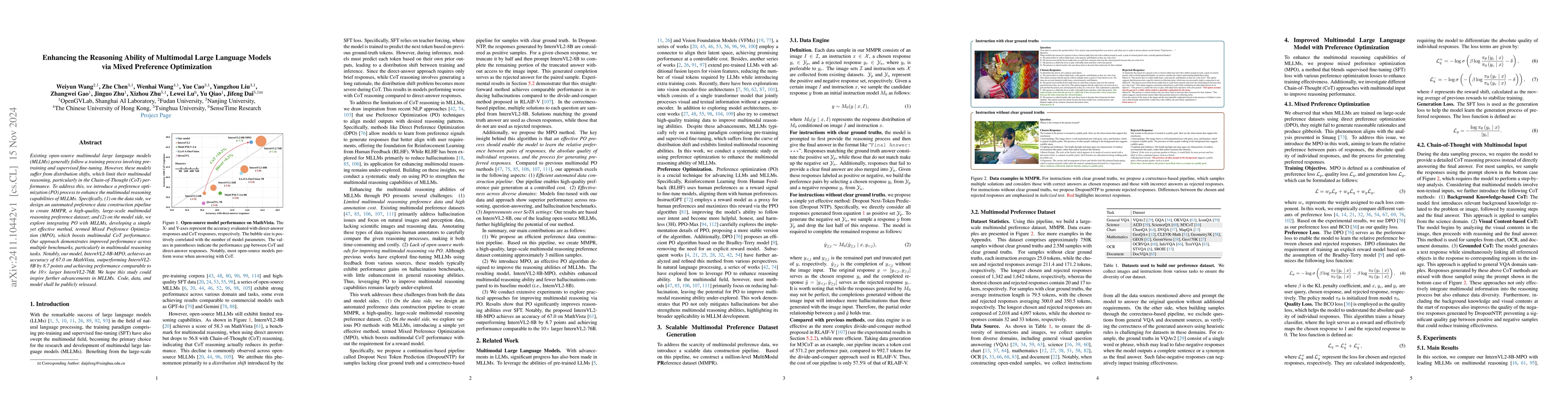 Thumbnail for Enhancing the Reasoning Ability of Multimodal Large Language Models via
  Mixed Preference Optimization