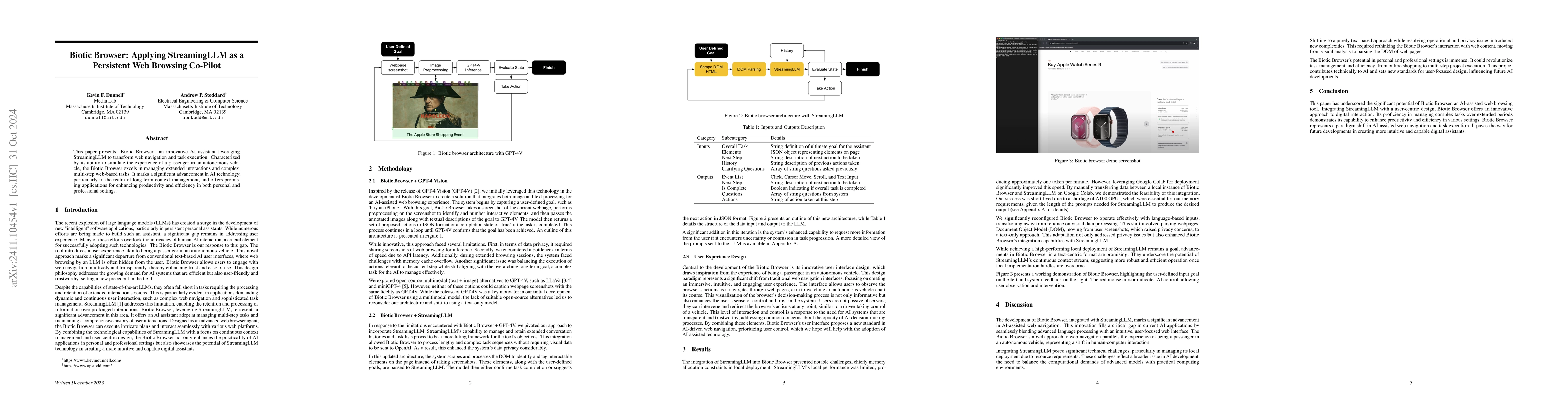 Thumbnail for Biotic Browser: Applying StreamingLLM as a Persistent Web Browsing
  Co-Pilot