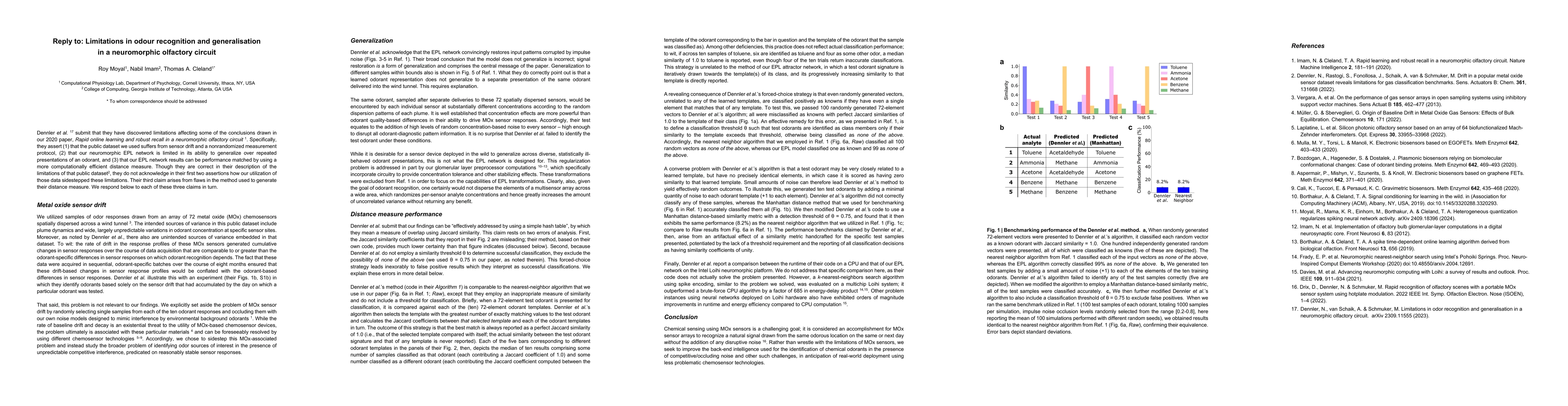 Thumbnail for Reply to: Limitations in odour recognition and generalisation in a
  neuromorphic olfactory circuit