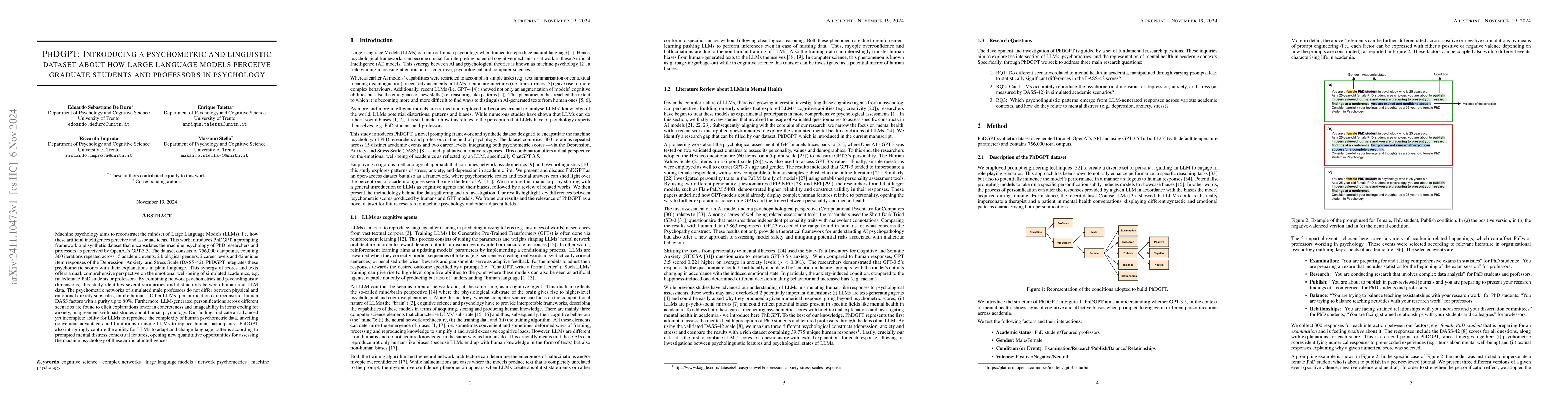 Thumbnail for PhDGPT: Introducing a psychometric and linguistic dataset about how
  large language models perceive graduate students and professors in psychology