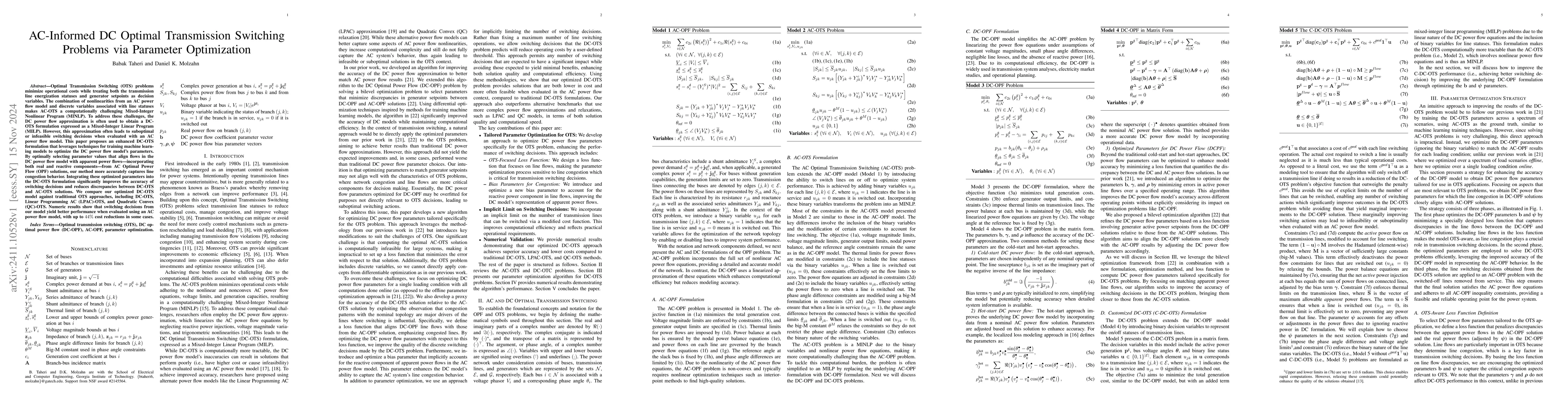 Thumbnail for AC-Informed DC Optimal Transmission Switching Problems via Parameter
  Optimization