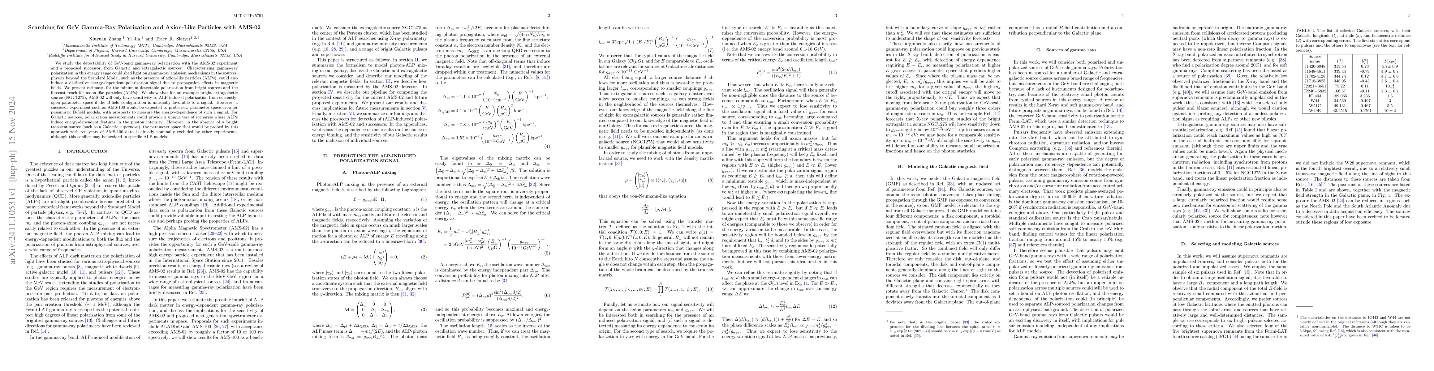Thumbnail for Searching for GeV Gamma-Ray Polarization and Axion-Like Particles with
  AMS-02