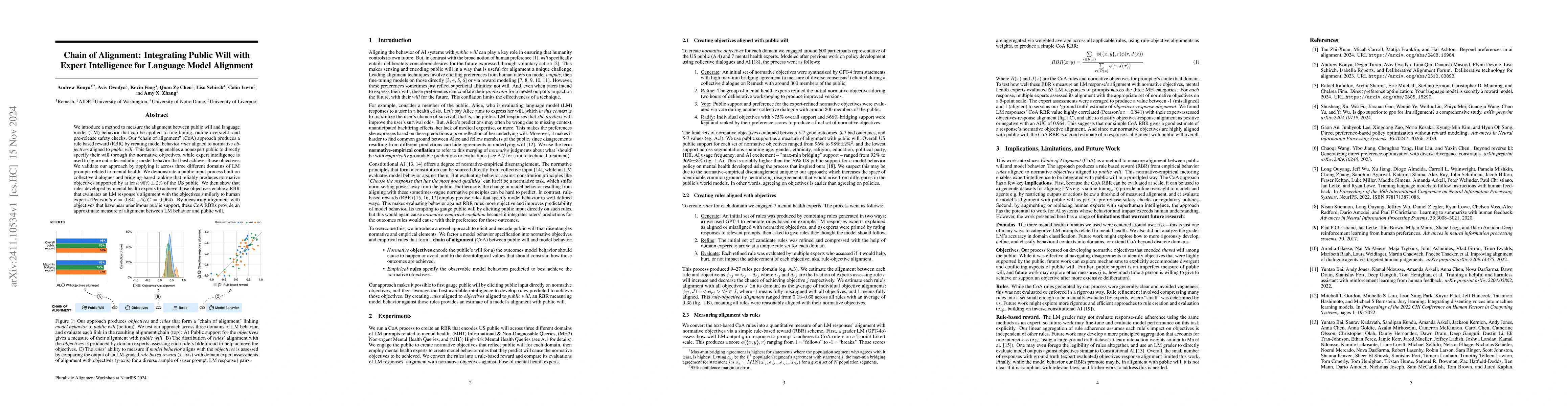 Thumbnail for Chain of Alignment: Integrating Public Will with Expert Intelligence for
  Language Model Alignment
