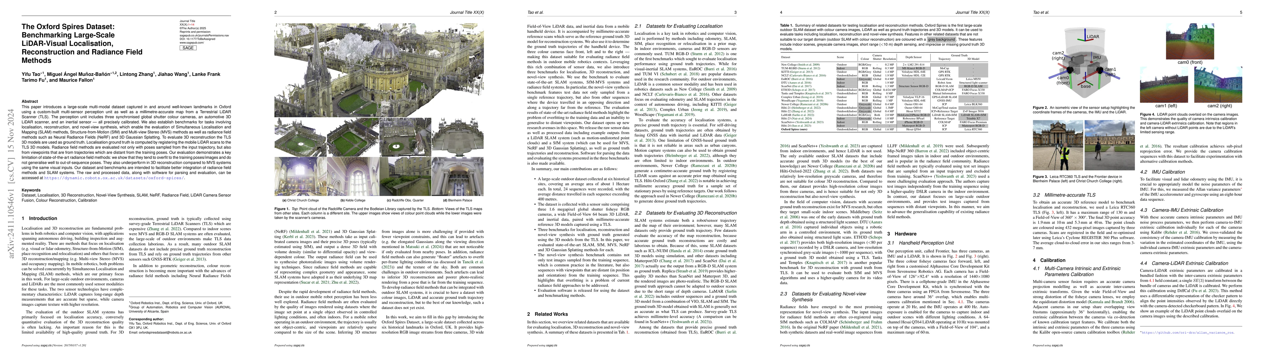Thumbnail for The Oxford Spires Dataset: Benchmarking Large-Scale LiDAR-Visual
  Localisation, Reconstruction and Radiance Field Methods