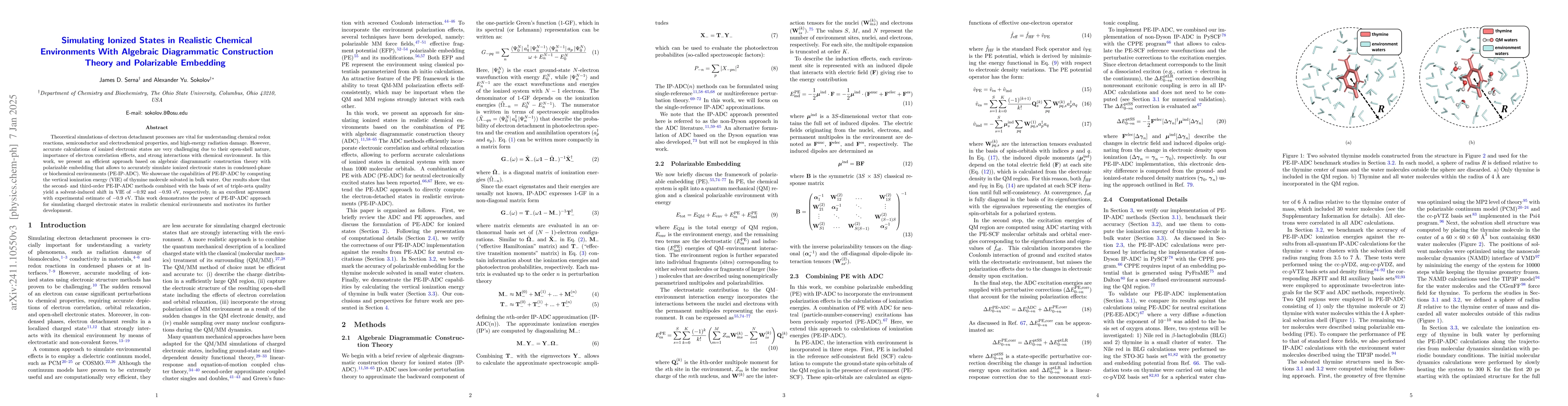 Thumbnail for Simulating Ionized States in Realistic Chemical Environments With
  Algebraic Diagrammatic Construction Theory and Polarizable Embedding
