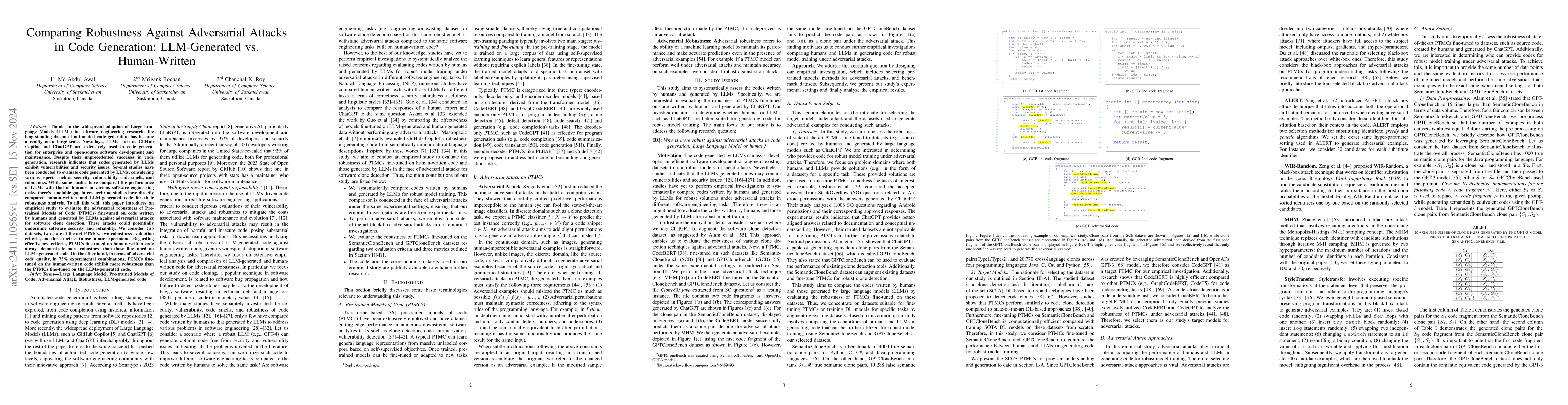 Thumbnail for Comparing Robustness Against Adversarial Attacks in Code Generation:
  LLM-Generated vs. Human-Written