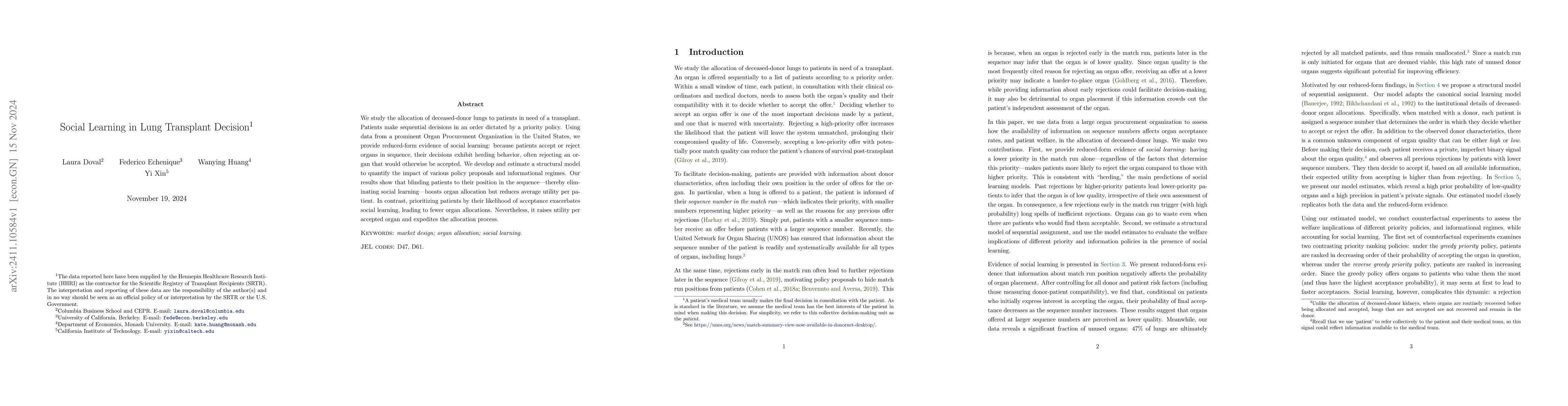 Thumbnail for Social Learning in Lung Transplant Decision