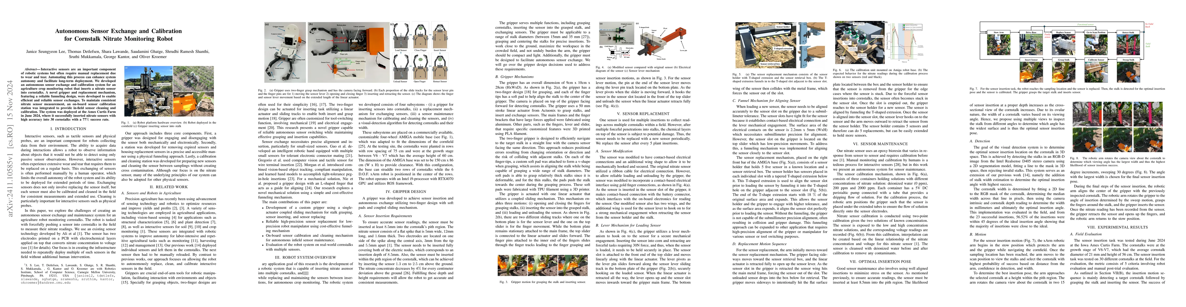 Thumbnail for Autonomous Sensor Exchange and Calibration for Cornstalk Nitrate
  Monitoring Robot