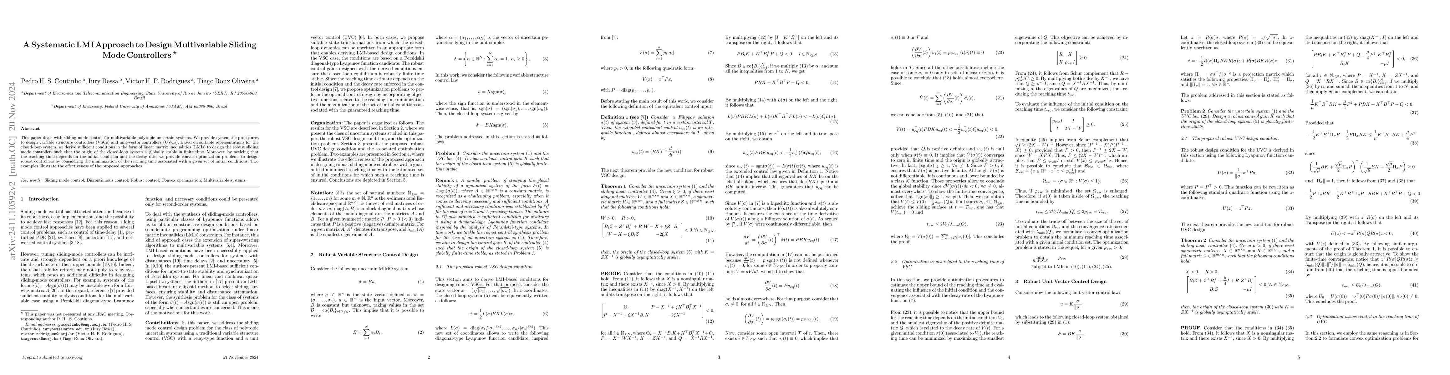 Thumbnail for A Systematic LMI Approach to Design Multivariable Sliding Mode
  Controllers