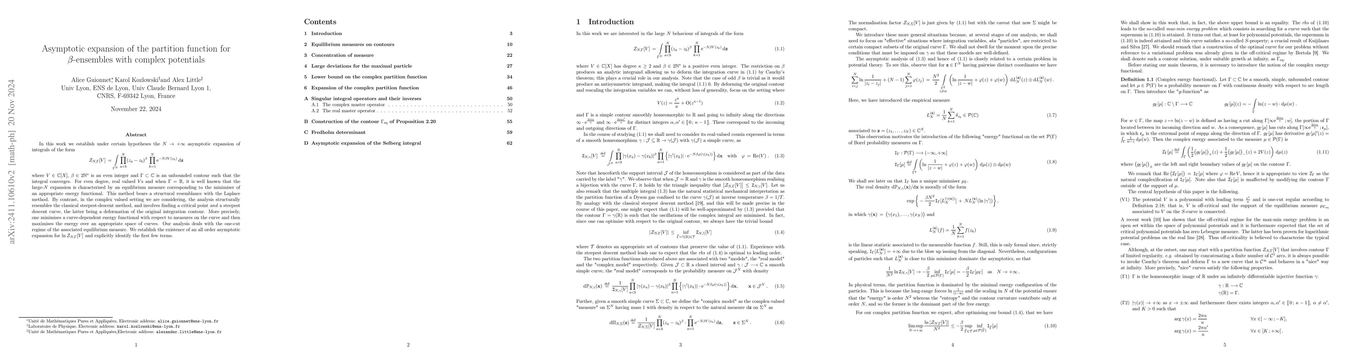 Thumbnail for Asymptotic expansion of the partition function for $β$-ensembles
  with complex potentials