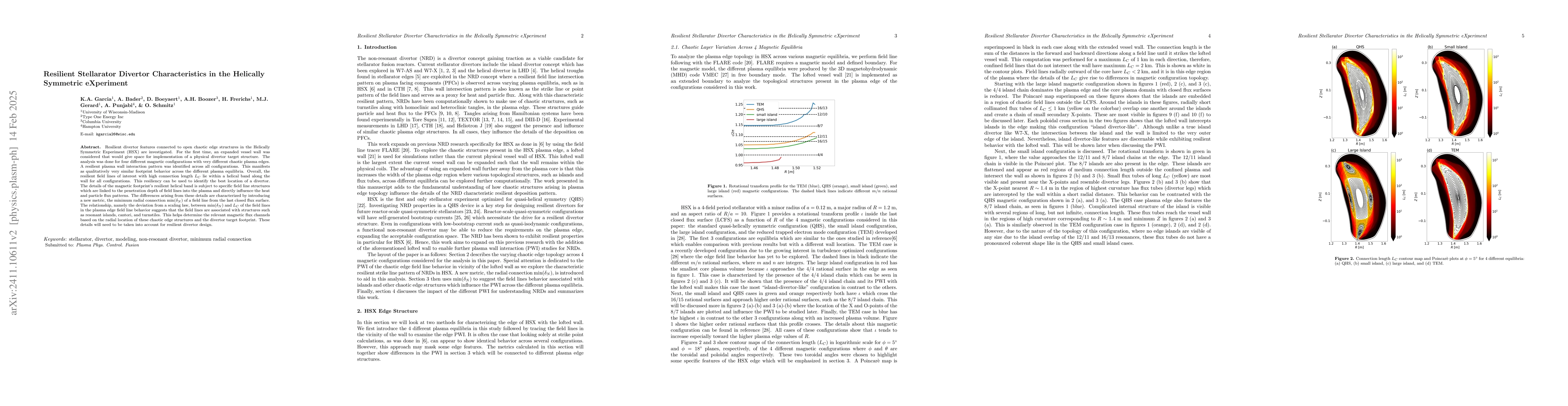 Thumbnail for Resilient Stellarator Divertor Characteristics in the Helically
  Symmetric eXperiment