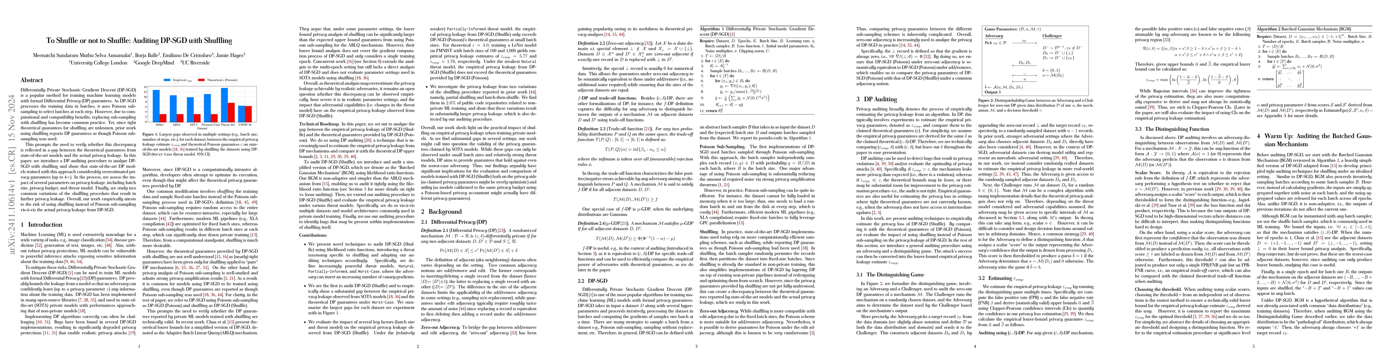 Thumbnail for To Shuffle or not to Shuffle: Auditing DP-SGD with Shuffling