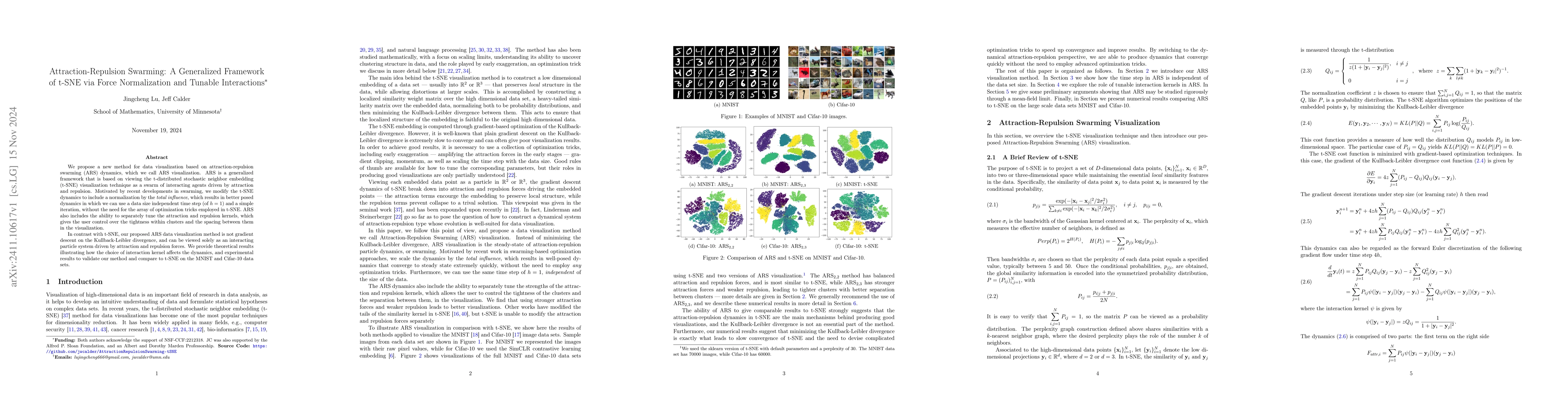 Thumbnail for Attraction-Repulsion Swarming: A Generalized Framework of t-SNE via
  Force Normalization and Tunable Interactions
