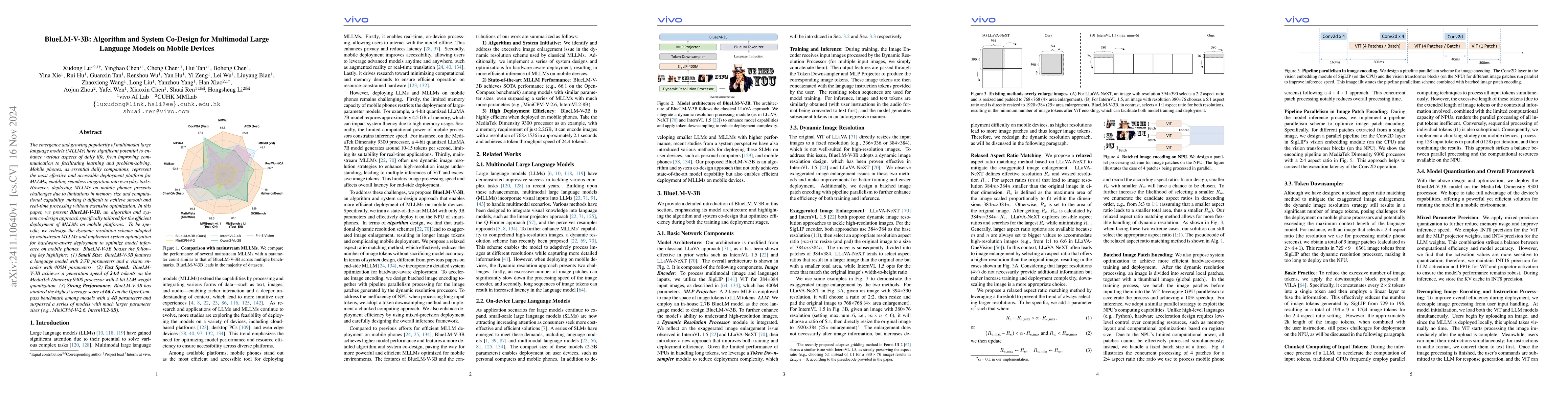 Thumbnail for BlueLM-V-3B: Algorithm and System Co-Design for Multimodal Large
  Language Models on Mobile Devices