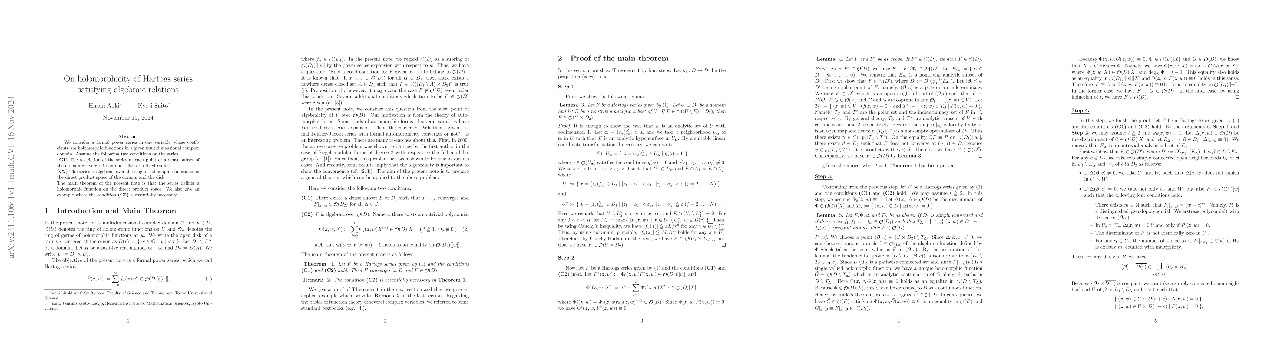 Thumbnail for On holomorphicity of Hartogs series satisfying algebraic relations