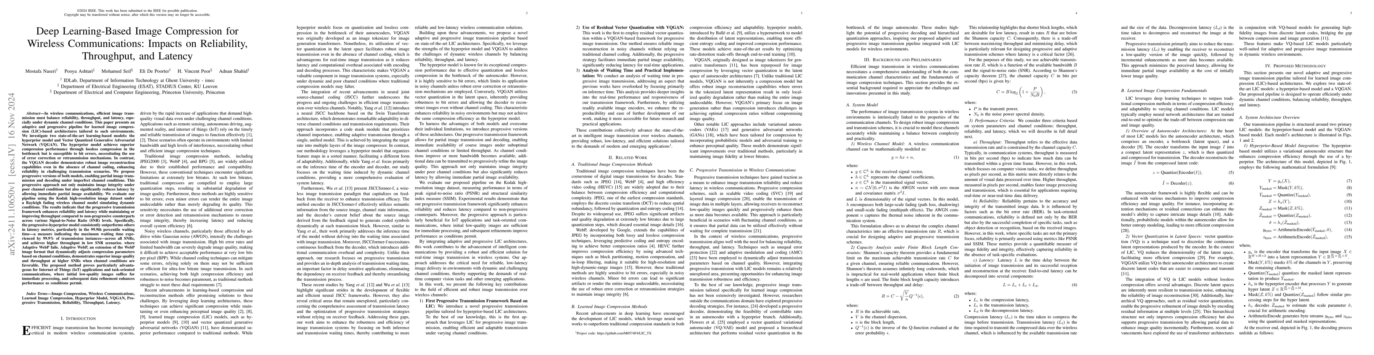 Thumbnail for Deep Learning-Based Image Compression for Wireless Communications:
  Impacts on Reliability,Throughput, and Latency