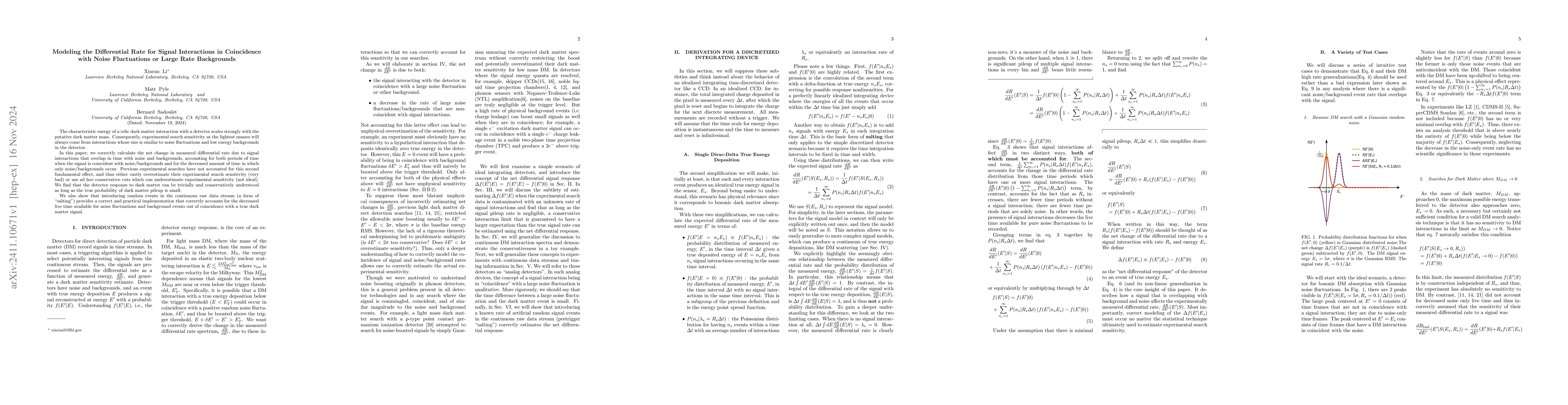 Thumbnail for Modeling the Differential Rate for Signal Interactions in Coincidence
  with Noise Fluctuations or Large Rate Backgrounds