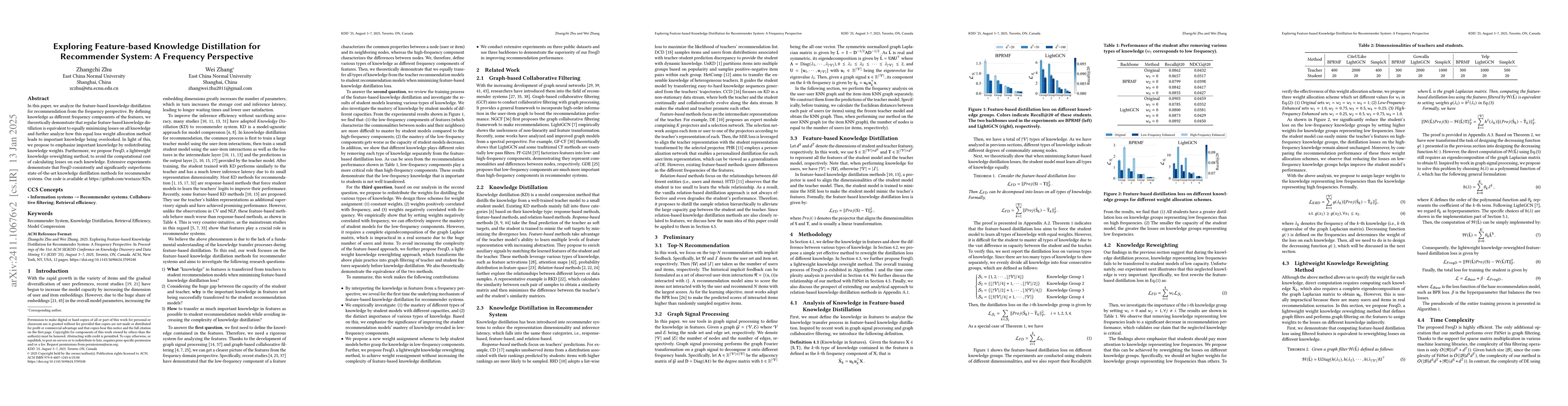 Thumbnail for Exploring Feature-based Knowledge Distillation For Recommender System: A
  Frequency Perspective