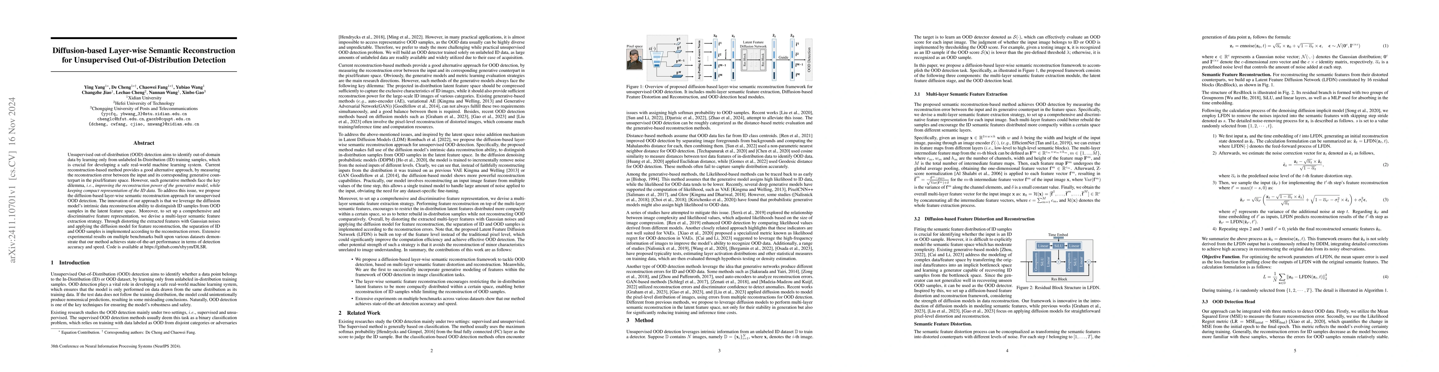 Thumbnail for Diffusion-based Layer-wise Semantic Reconstruction for Unsupervised
  Out-of-Distribution Detection