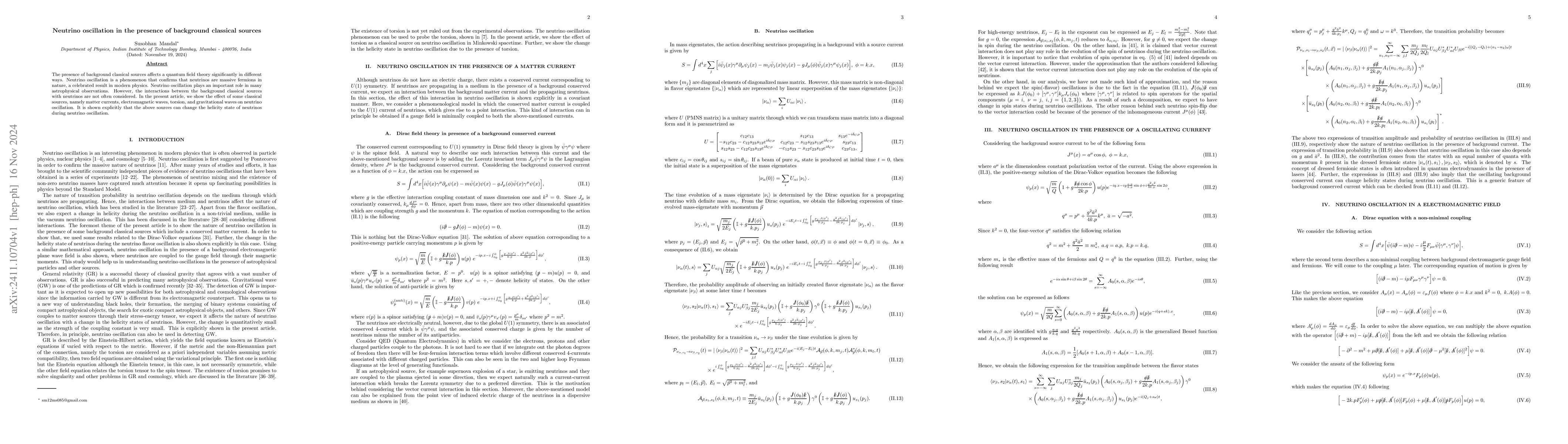 Thumbnail for Neutrino oscillation in the presence of background classical sources