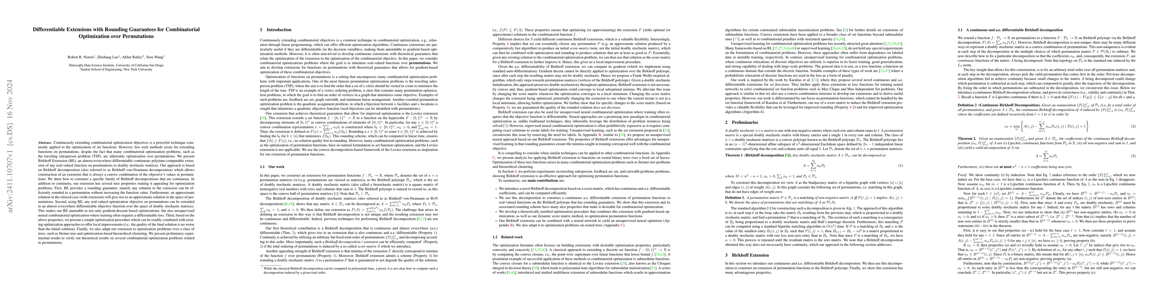 Thumbnail for Differentiable Extensions with Rounding Guarantees for Combinatorial
  Optimization over Permutations