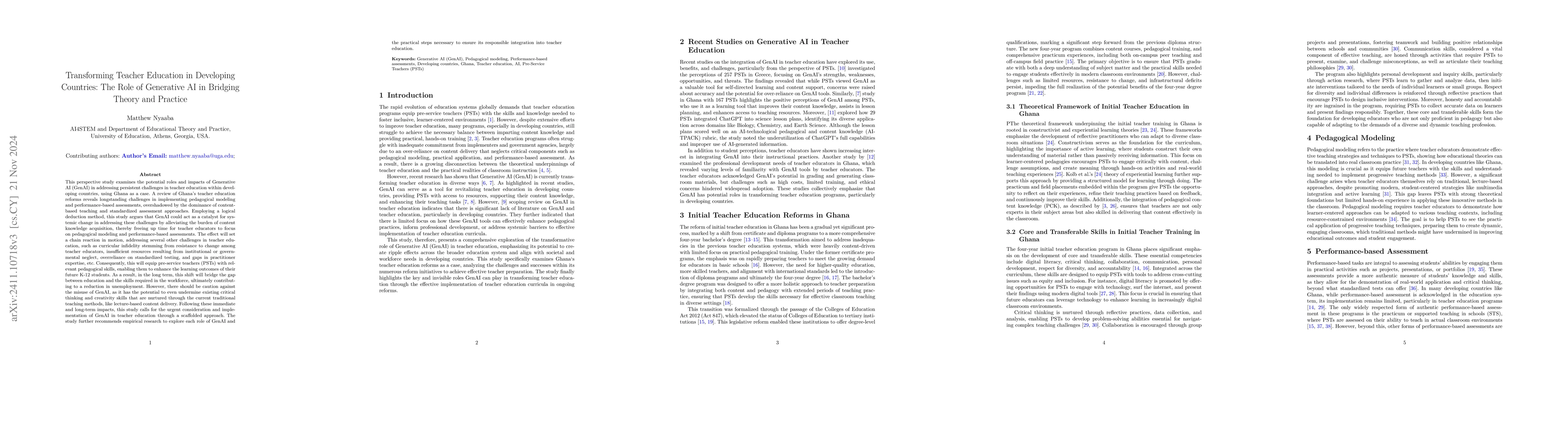 Thumbnail for Transforming Teacher Education in Developing Countries: The Role of
  Generative AI in Bridging Theory and Practice