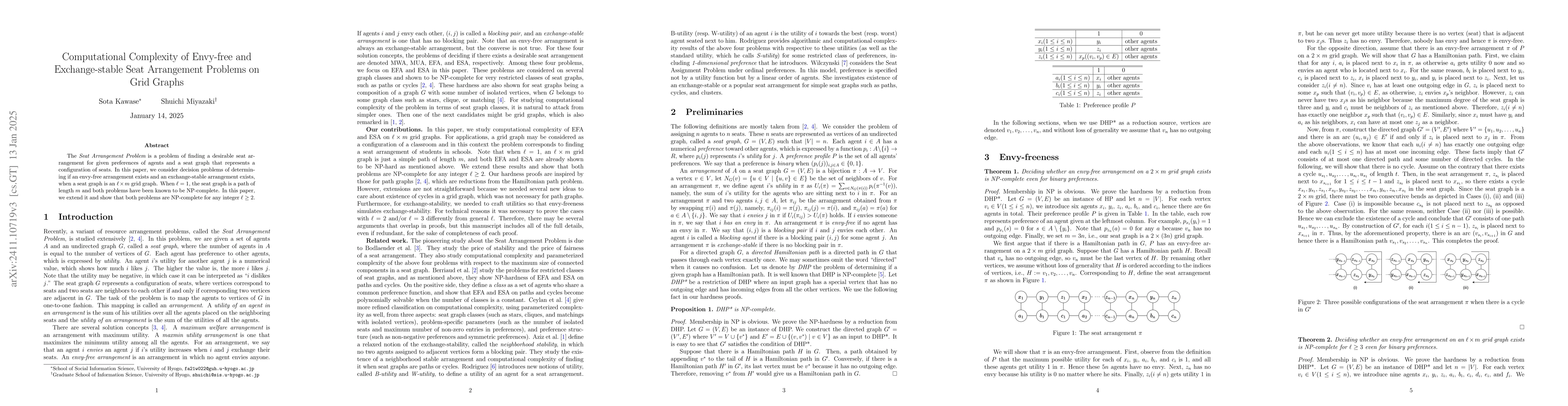 Thumbnail for Computational Complexity of Envy-free and Exchange-stable Seat
  Arrangement Problems on Grid Graphs