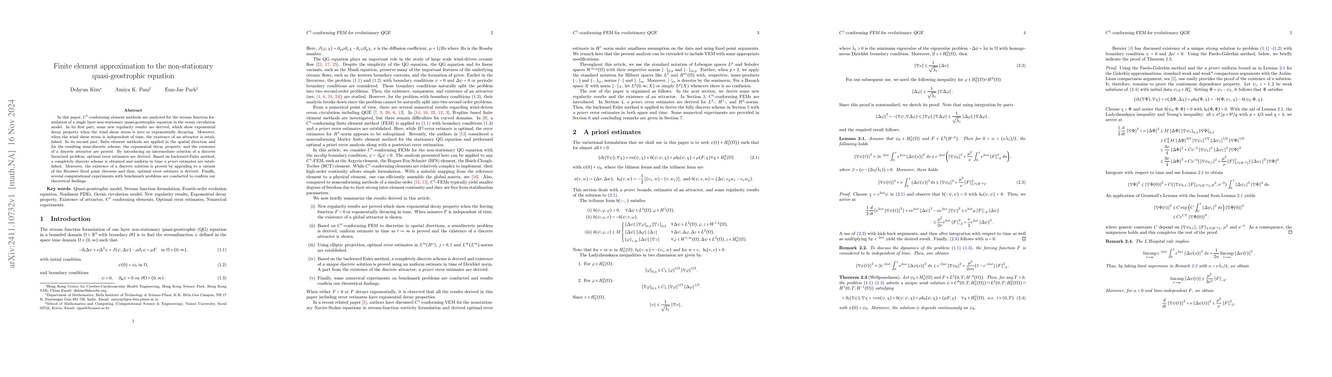 Thumbnail for Finite element approximation to the non-stationary quasi-geostrophic
  equation