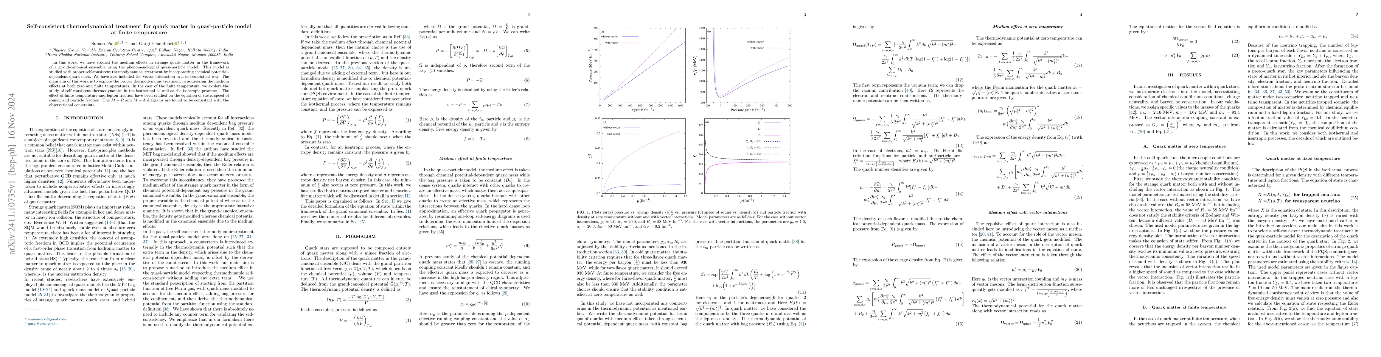 Thumbnail for Self-consistent thermodynamical treatment for quark matter in
  quasi-particle model at finite temperature