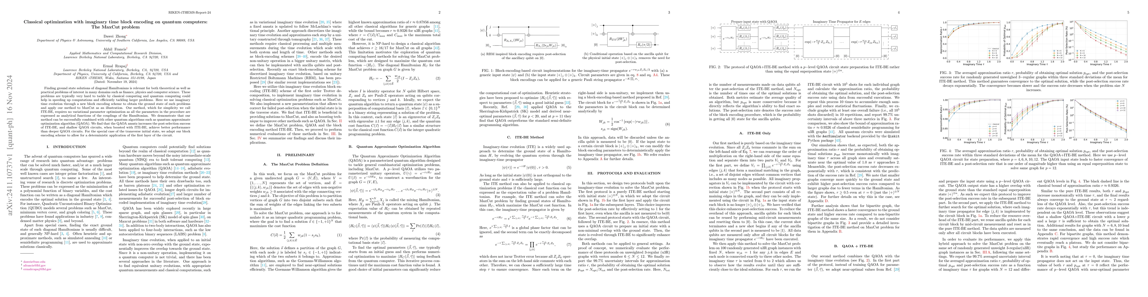 Thumbnail for Classical optimization with imaginary time block encoding on quantum
  computers: The MaxCut problem
