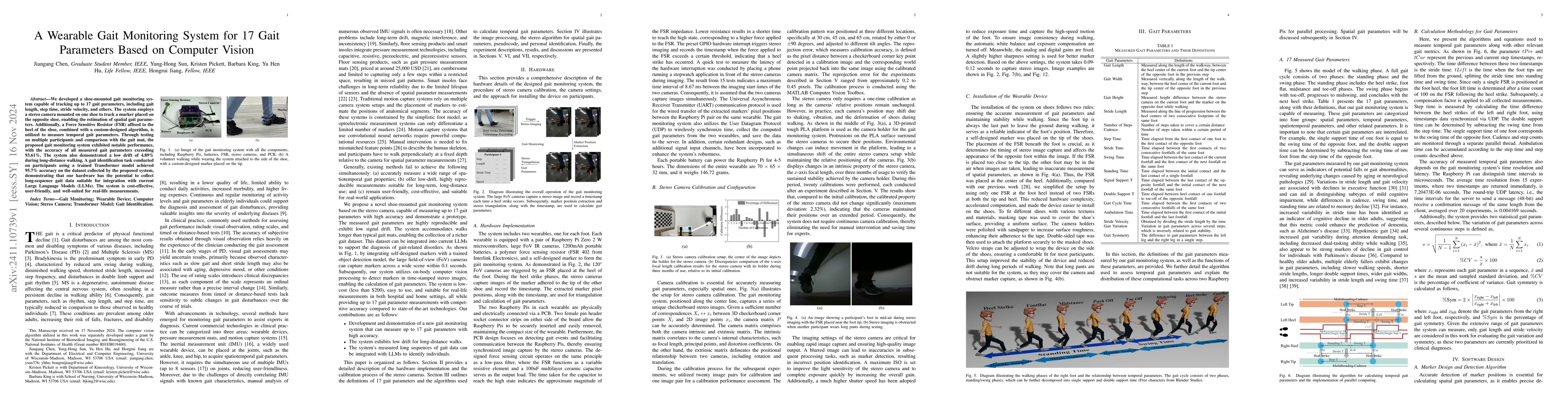 Thumbnail for A Wearable Gait Monitoring System for 17 Gait Parameters Based on
  Computer Vision