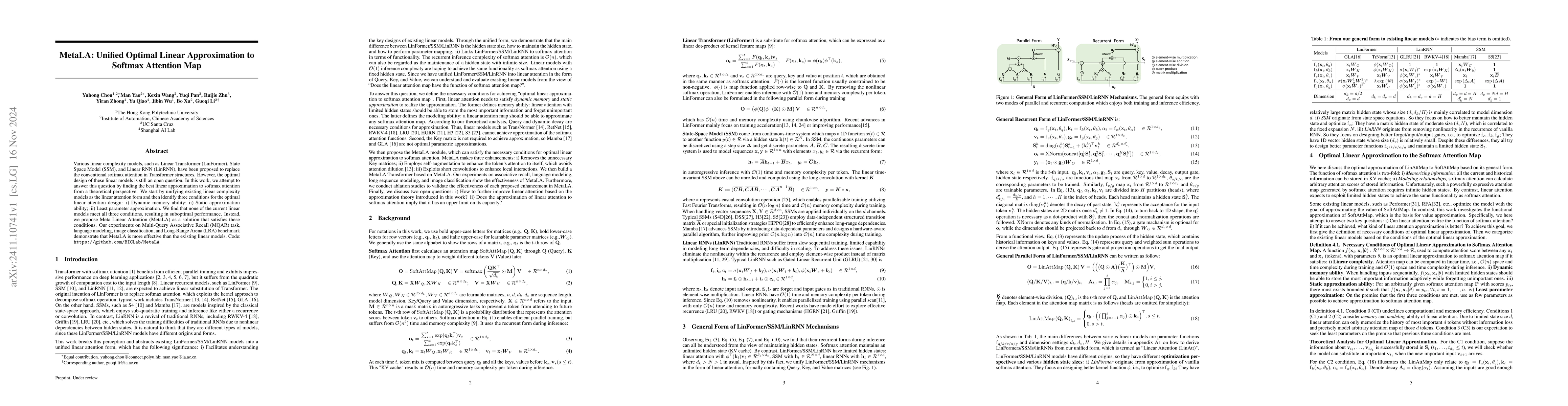 Thumbnail for MetaLA: Unified Optimal Linear Approximation to Softmax Attention Map