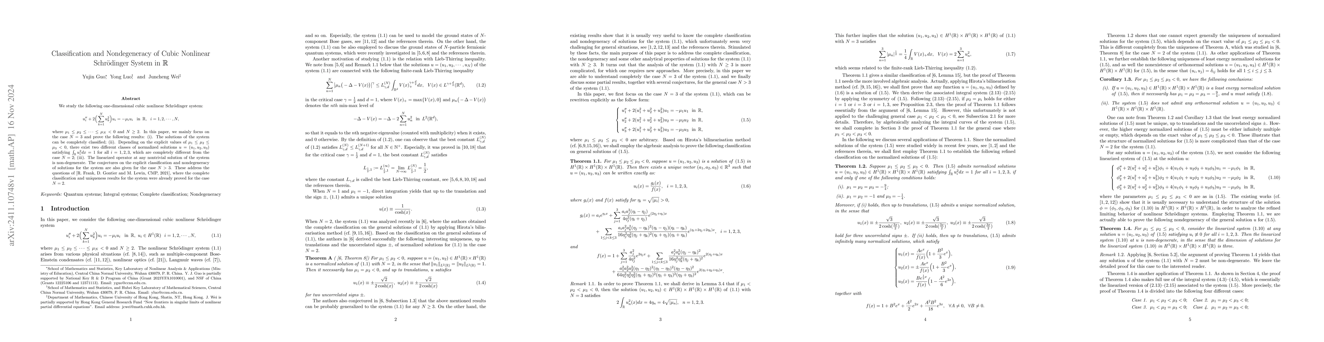 Thumbnail for Classification and Nondegeneracy of Cubic Nonlinear Schrödinger
  System in $\mathbb{R}$