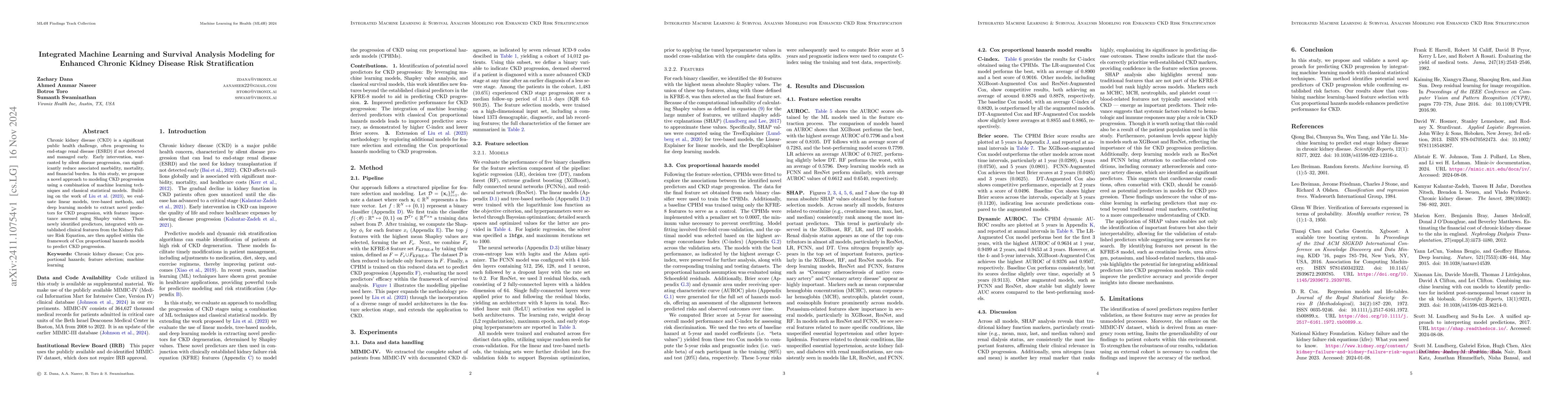 Thumbnail for Integrated Machine Learning and Survival Analysis Modeling for Enhanced
  Chronic Kidney Disease Risk Stratification