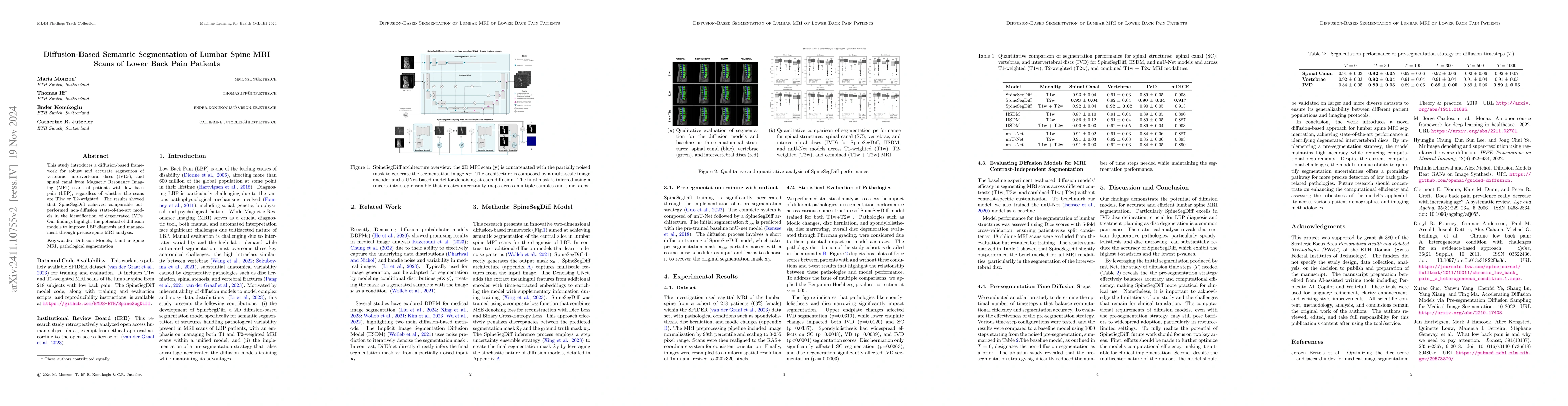 Thumbnail for Diffusion-Based Semantic Segmentation of Lumbar Spine MRI Scans of Lower
  Back Pain Patients