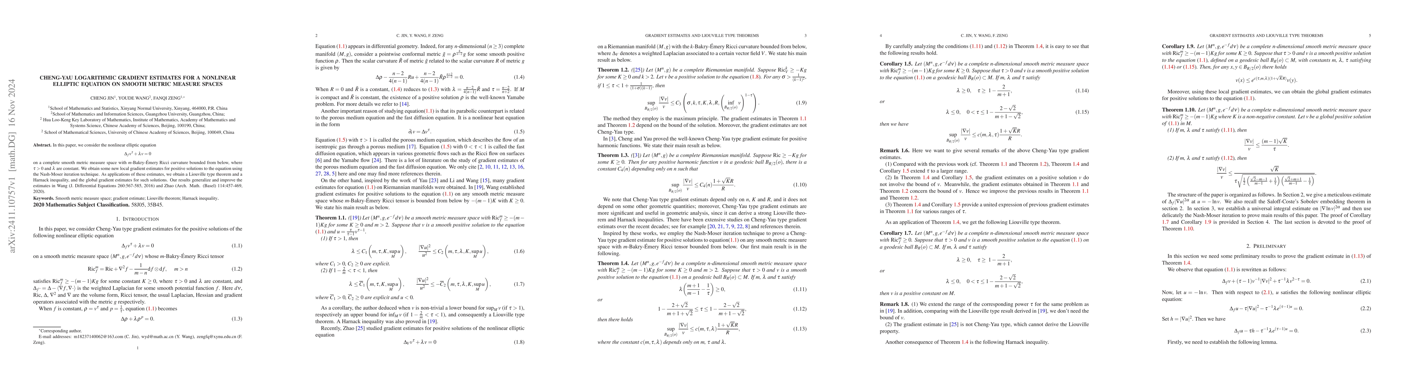 Thumbnail for Cheng-Yau logarithmic gradient estimates for a nonlinear elliptic
  equation on smooth metric measure spaces