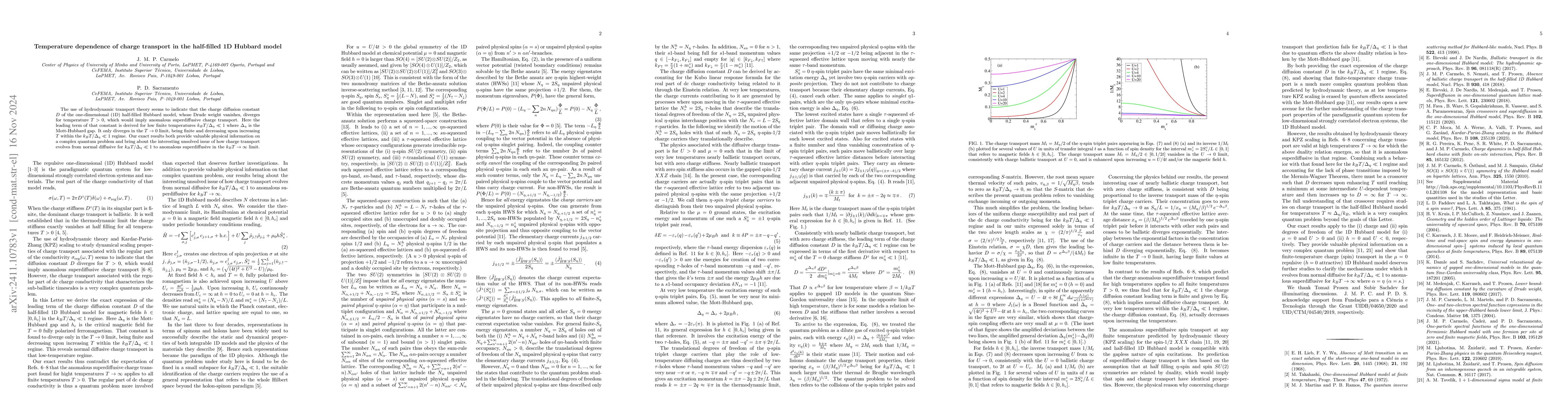 Thumbnail for Temperature dependence of charge transport in the half-filled 1D Hubbard
  model