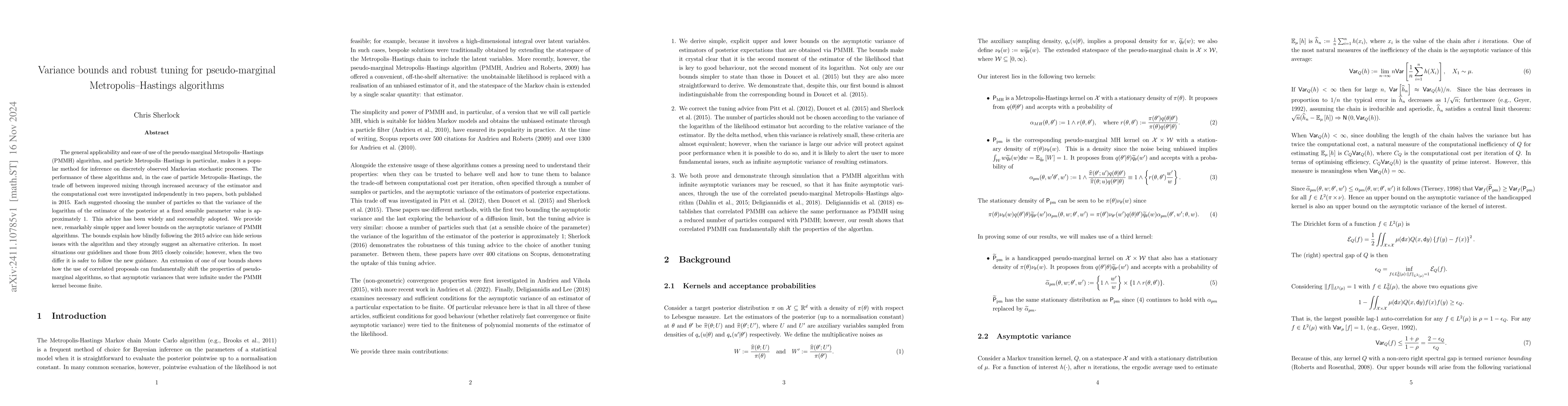Thumbnail for Variance bounds and robust tuning for pseudo-marginal
  Metropolis--Hastings algorithms