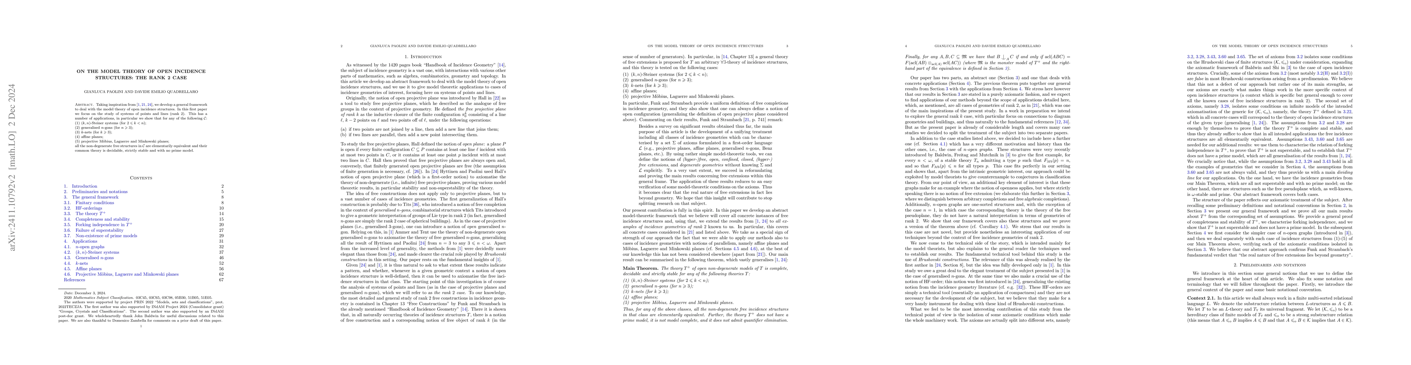 Thumbnail for On the Model Theory of Open Incidence Structures: The Rank 2 Case