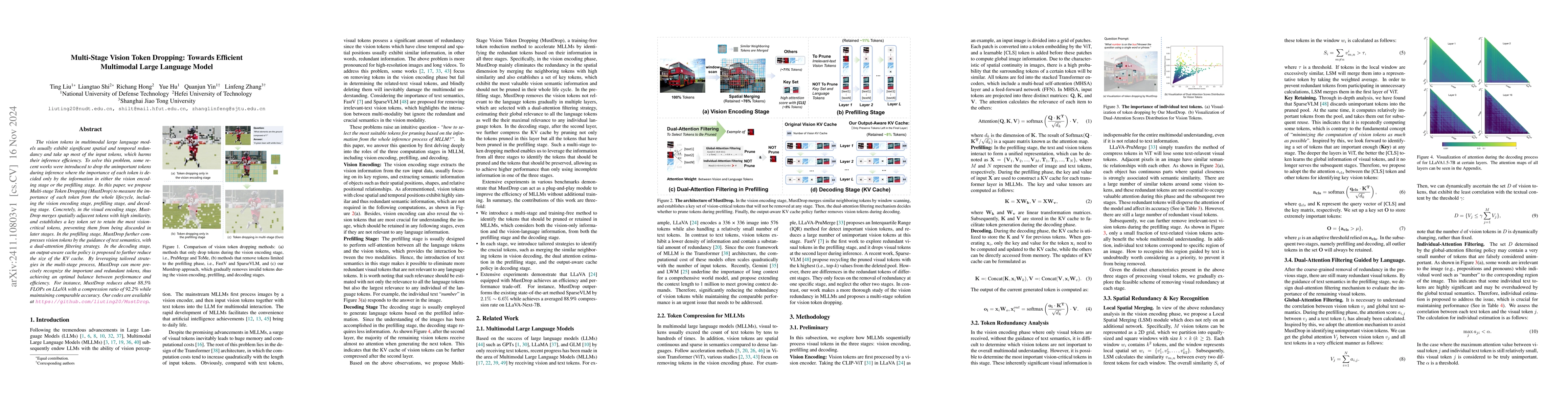 Thumbnail for Multi-Stage Vision Token Dropping: Towards Efficient Multimodal Large
  Language Model