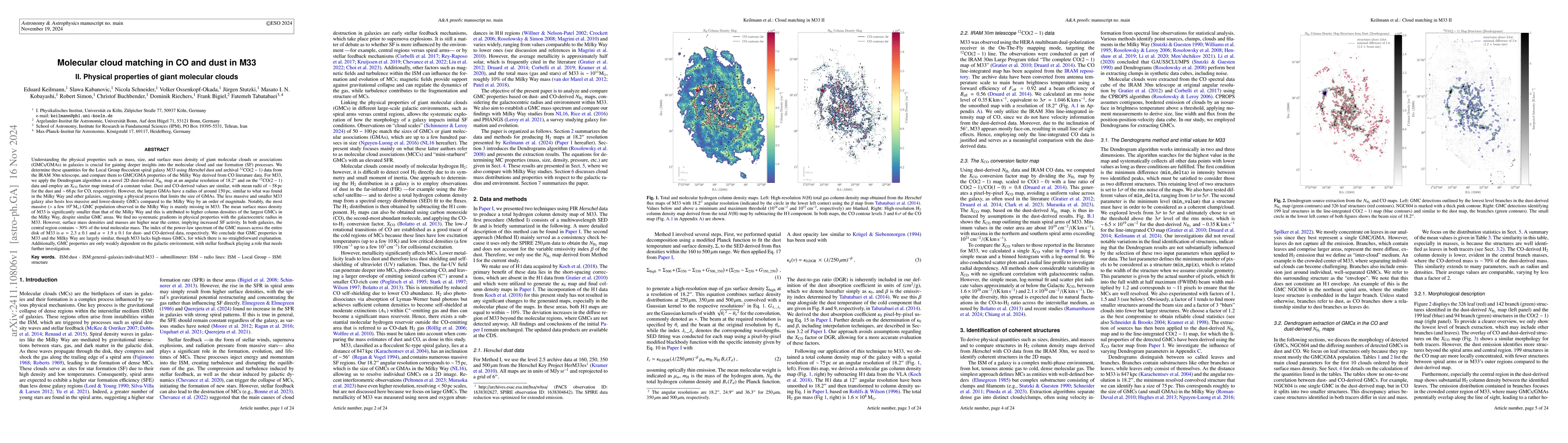 Thumbnail for Molecular cloud matching in CO and dust in M33 II. Physical properties
  of giant molecular clouds