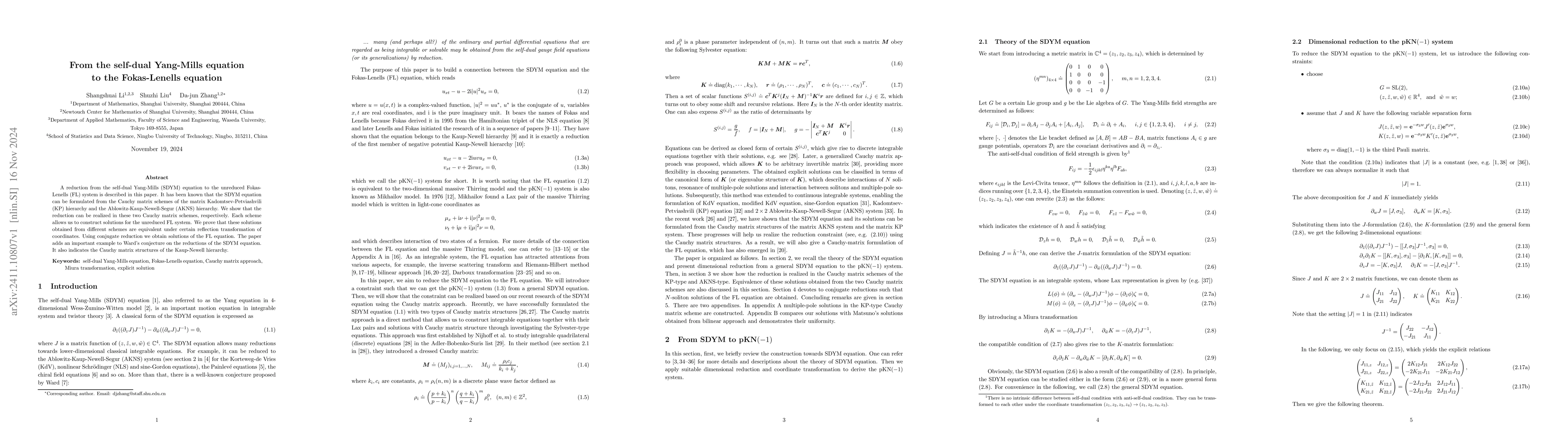 Thumbnail for From the self-dual Yang-Mills equation to the Fokas-Lenells equation