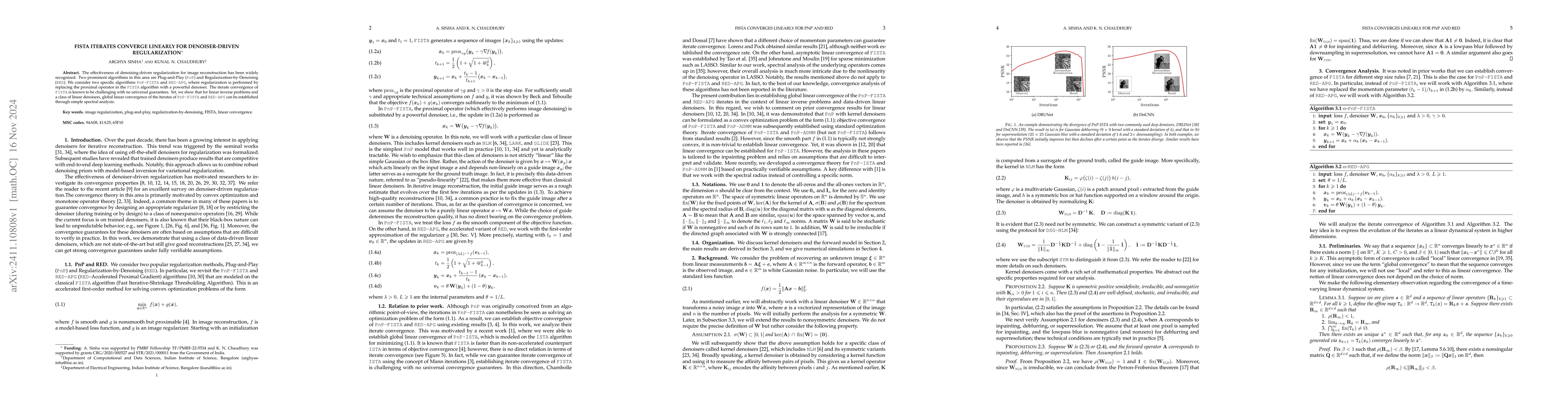 Thumbnail for FISTA Iterates Converge Linearly for Denoiser-Driven Regularization