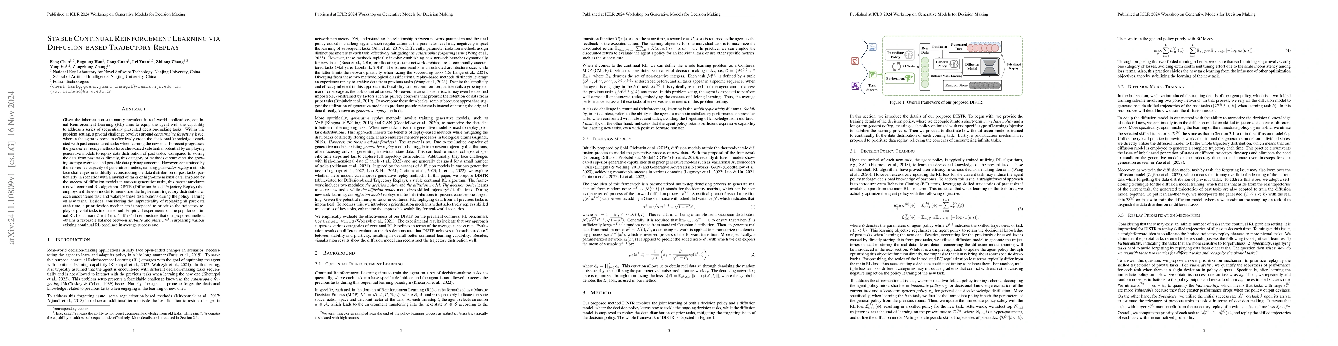 Thumbnail for Stable Continual Reinforcement Learning via Diffusion-based Trajectory
  Replay