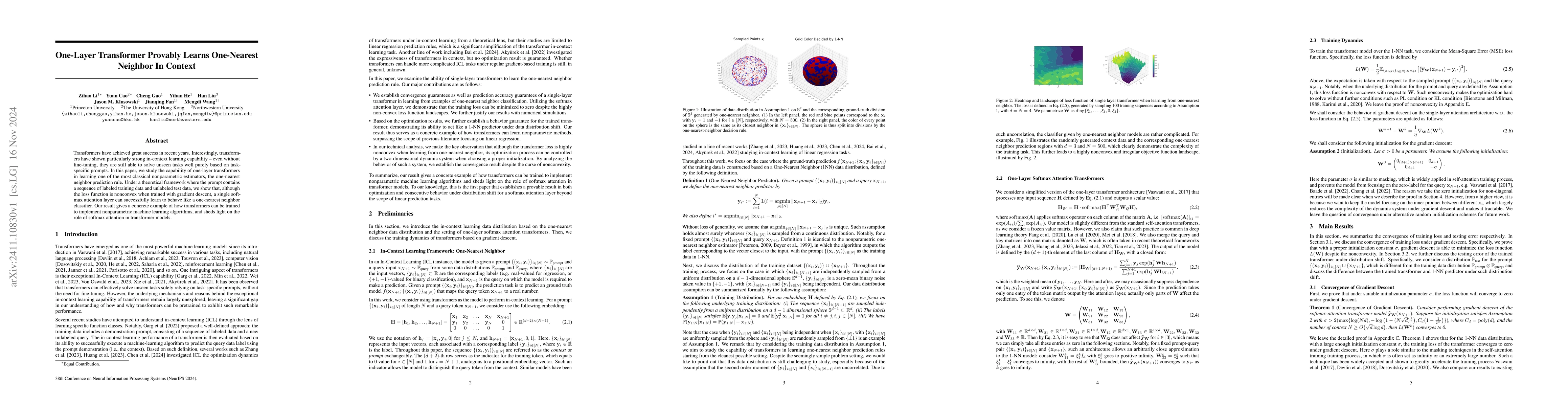 Thumbnail for One-Layer Transformer Provably Learns One-Nearest Neighbor In Context