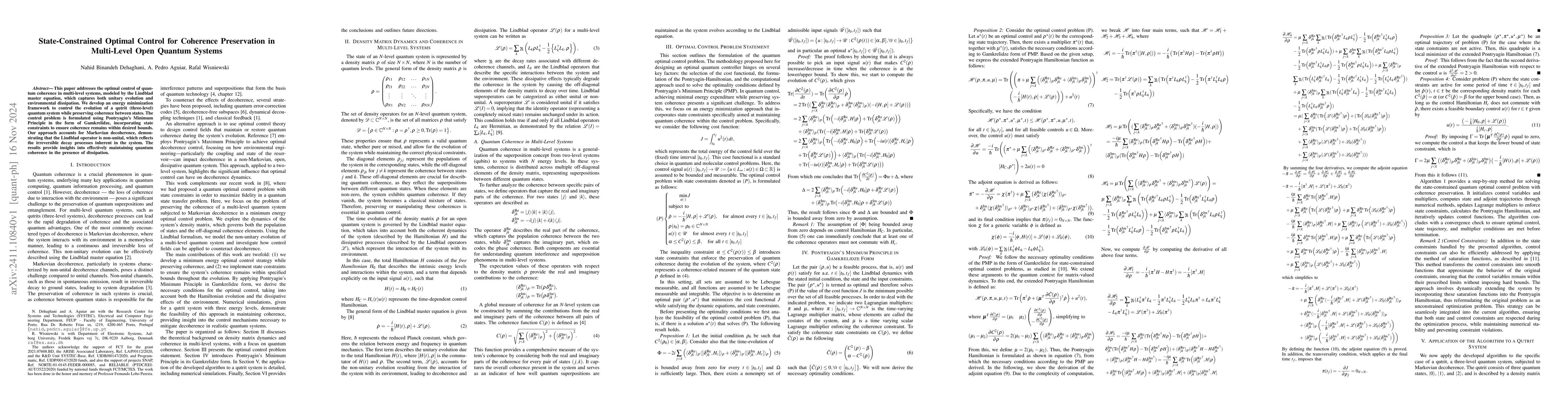 Thumbnail for State-Constrained Optimal Control for Coherence Preservation in
  Multi-Level Open Quantum Systems