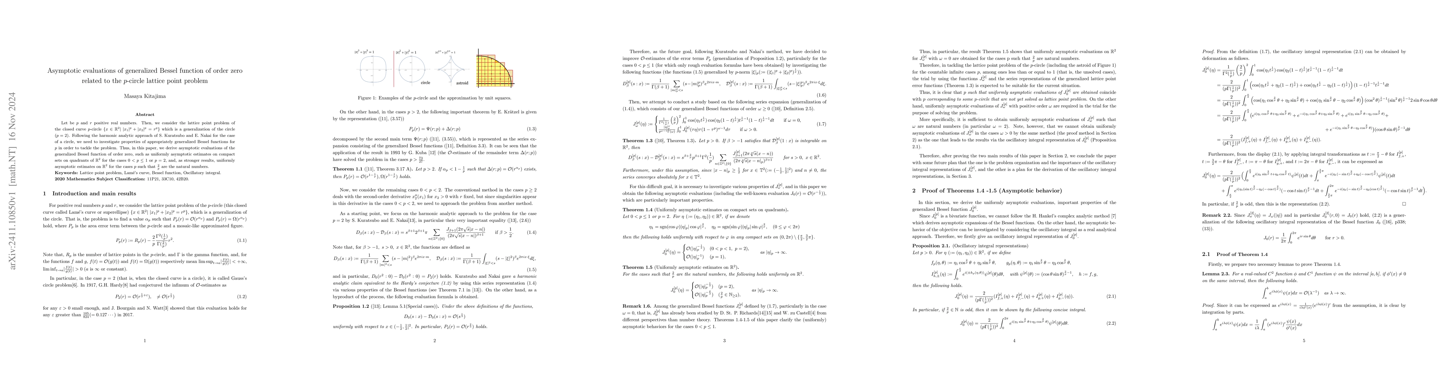 Thumbnail for Asymptotic evaluations of generalized Bessel function of order zero
  related to the p-circle lattice point problem