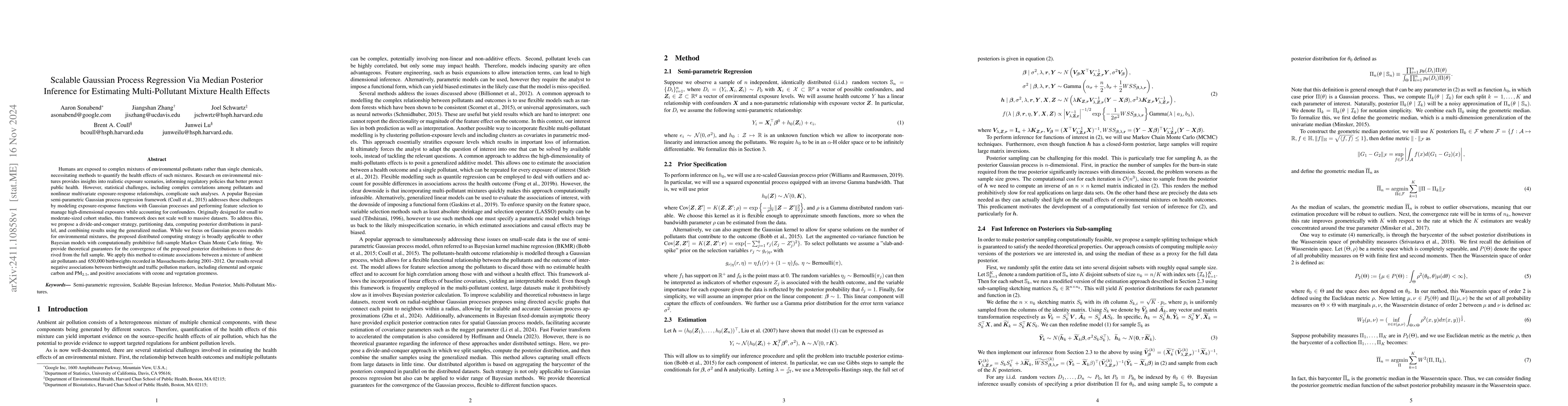 Thumbnail for Scalable Gaussian Process Regression Via Median Posterior Inference for
  Estimating Multi-Pollutant Mixture Health Effects
