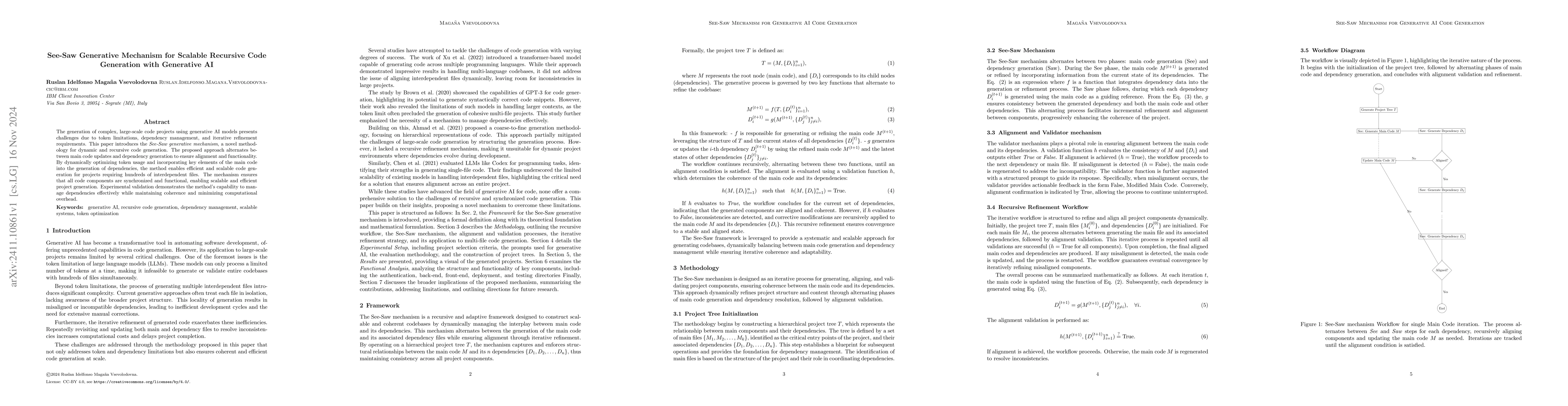 Thumbnail for See-Saw Generative Mechanism for Scalable Recursive Code Generation with
  Generative AI
